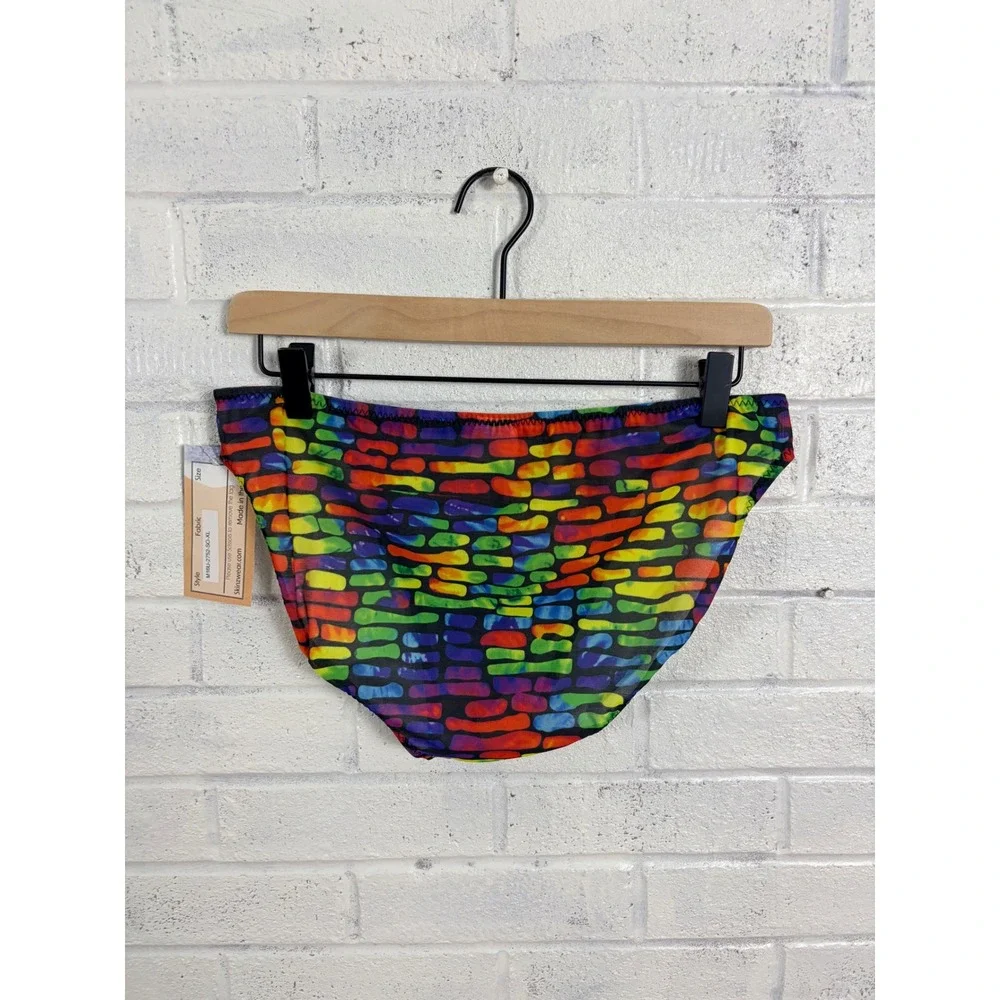 Skinz Competition Posing Brief Men XL Rainbow Brick Print Semi Sheer Bikini